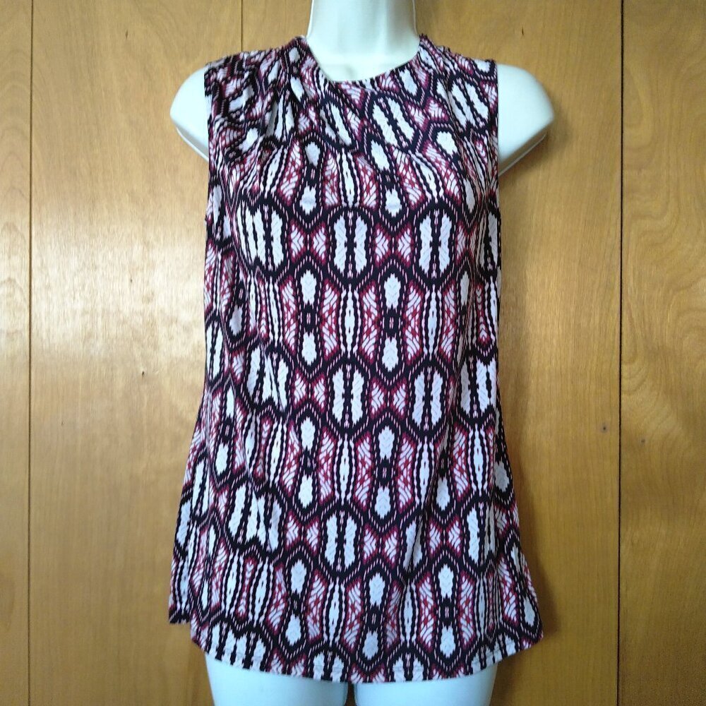 Worthington XS Sleeveless Geometric Print Keyhole Back Pullover Blouse Office